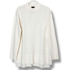 Talbots‎ 100% Merino Wool Mock Neck Sweater Medium ribbed ivory cream boxy